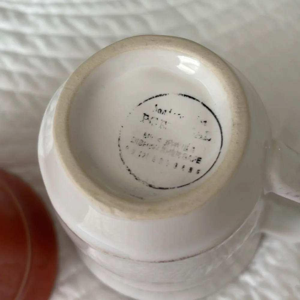 2 Pottery Barn Coffee Mugs Handcrafted in Portugal Terracotta/ Rust White